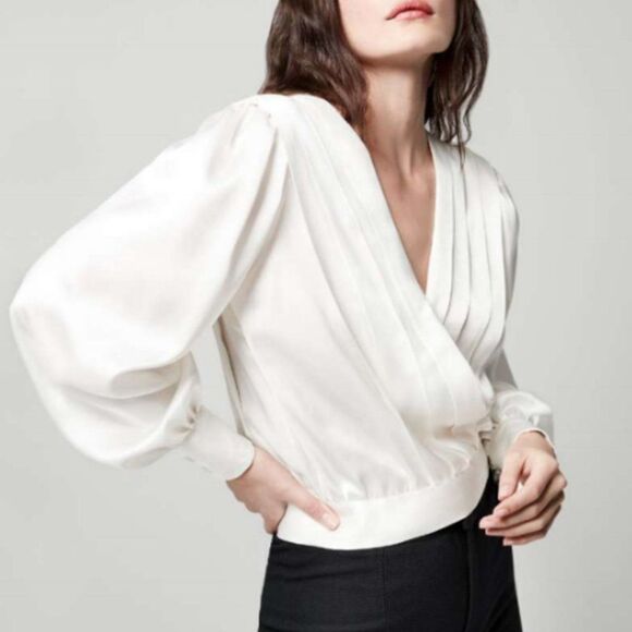 Smythe Pleated Wrap Front Long Sleeve Blouse - Picture 1 of 1